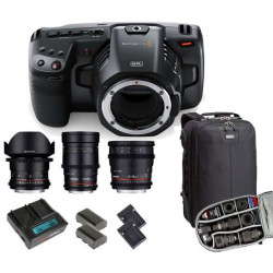 KIT 4 Pocket Cinema Camera 6K PRO Blackmagic + Kit Alimentazione Hedbox + 3 ottiche Samyang Video + Zaino Think Tank