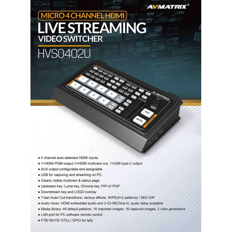 AV MATRIX Streaming Video Switcher Mini 4CH HDMI