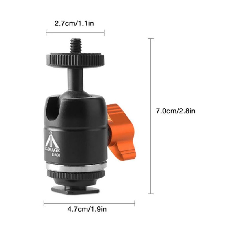 Adattatore A8 con attacco cold shoe e ball head medio E-Image
