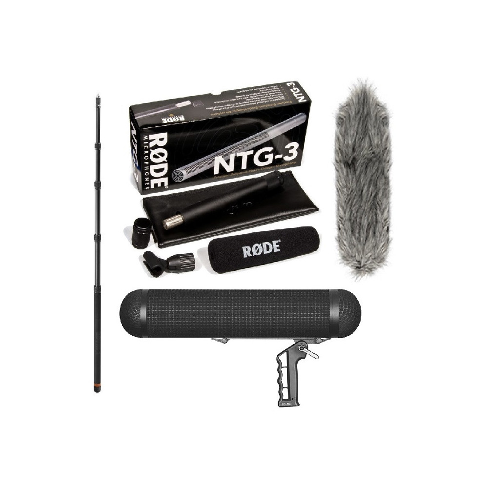 Kit Microfono Shotgun RØDE NTG-3 + Windshield E-Image BS-M80 + Asta Telescopica BA12