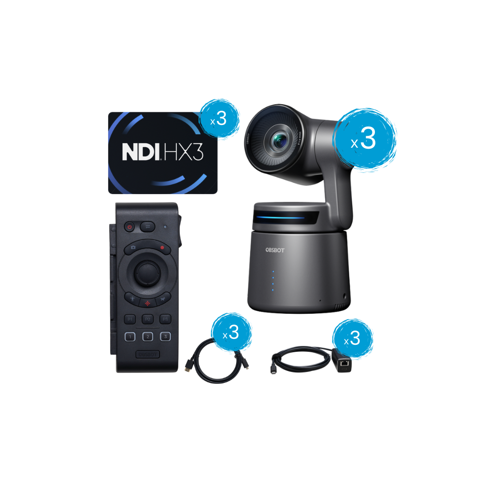 Kit OBSBOT Tail Air: 3 telecamere 4K PTZ AI, controller, licenze NDI, adattatori e cavi HDMI - wwwmancoit.inlavorazione.com